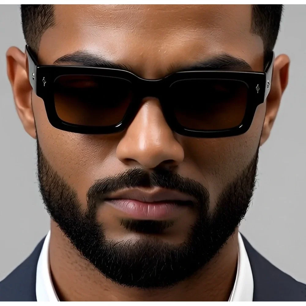 Chunky Square Frame Sunglasses Fashion Eyewear Brown Men Classic Style Hip Hop‎